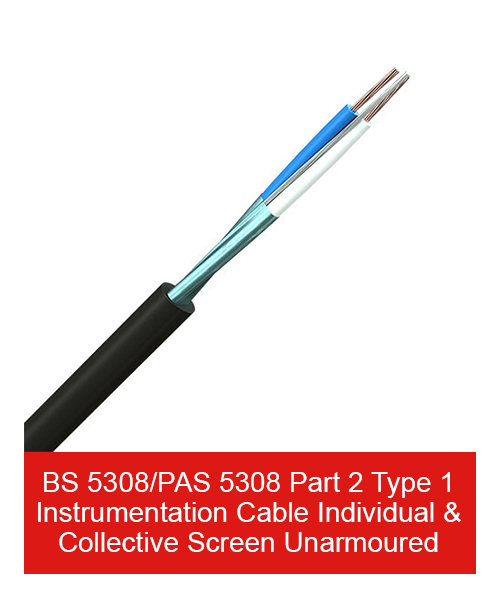 BS 5308/PAS 5308 Part 2 Type 1 Instrumentation Cable Individual & Collective Screen Unarmoured PVC